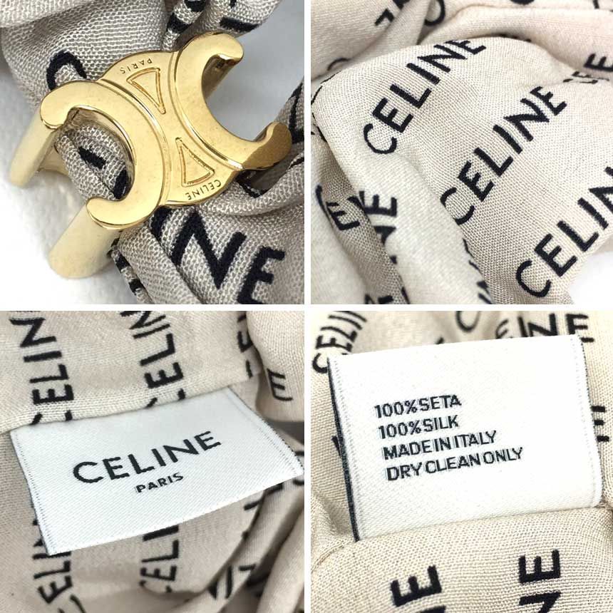 CELINE セリーヌ ロゴ シュシュ シルク ベージュ ヘア