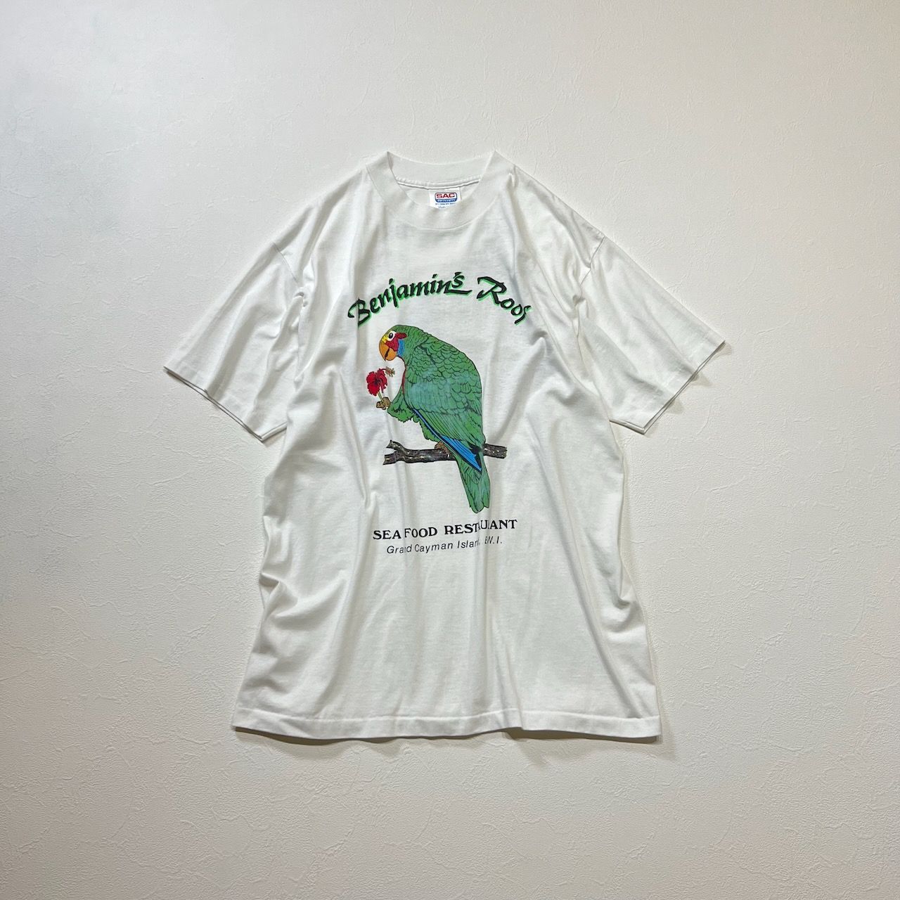 90s USA 両面プリント インコ 魚 シングルステッチ 鳥 アニマル T 