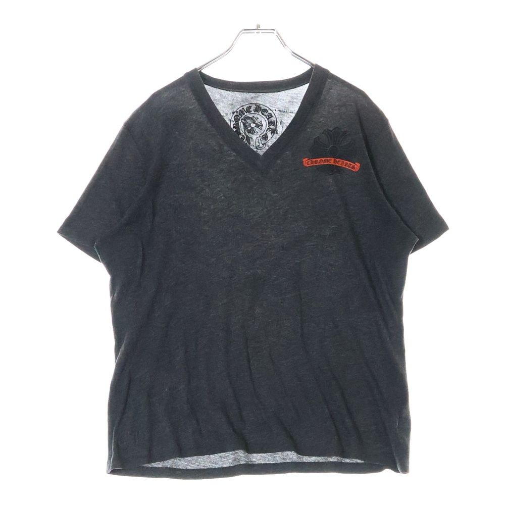クロムハーツ スクロールラベルプリント Vネック半袖Tシャツ グレー L クロムハーツ スクロールラベルプリント Vネック半袖Tシャツ