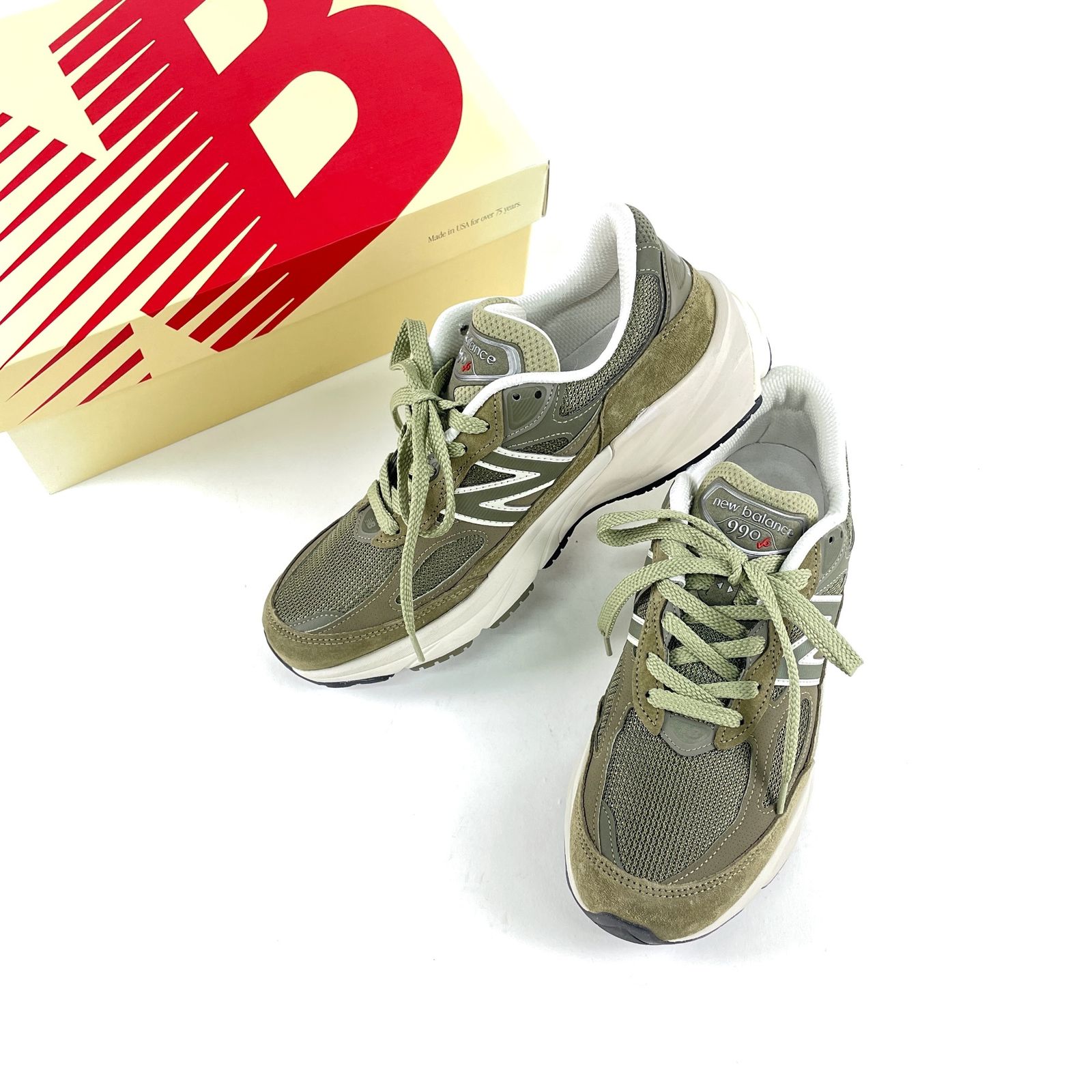 NEW BALANCE ニューバランス 2023 U990TB6 スニーカー 28cm USA製 990品番 カーキ 箱・替えシューレース付