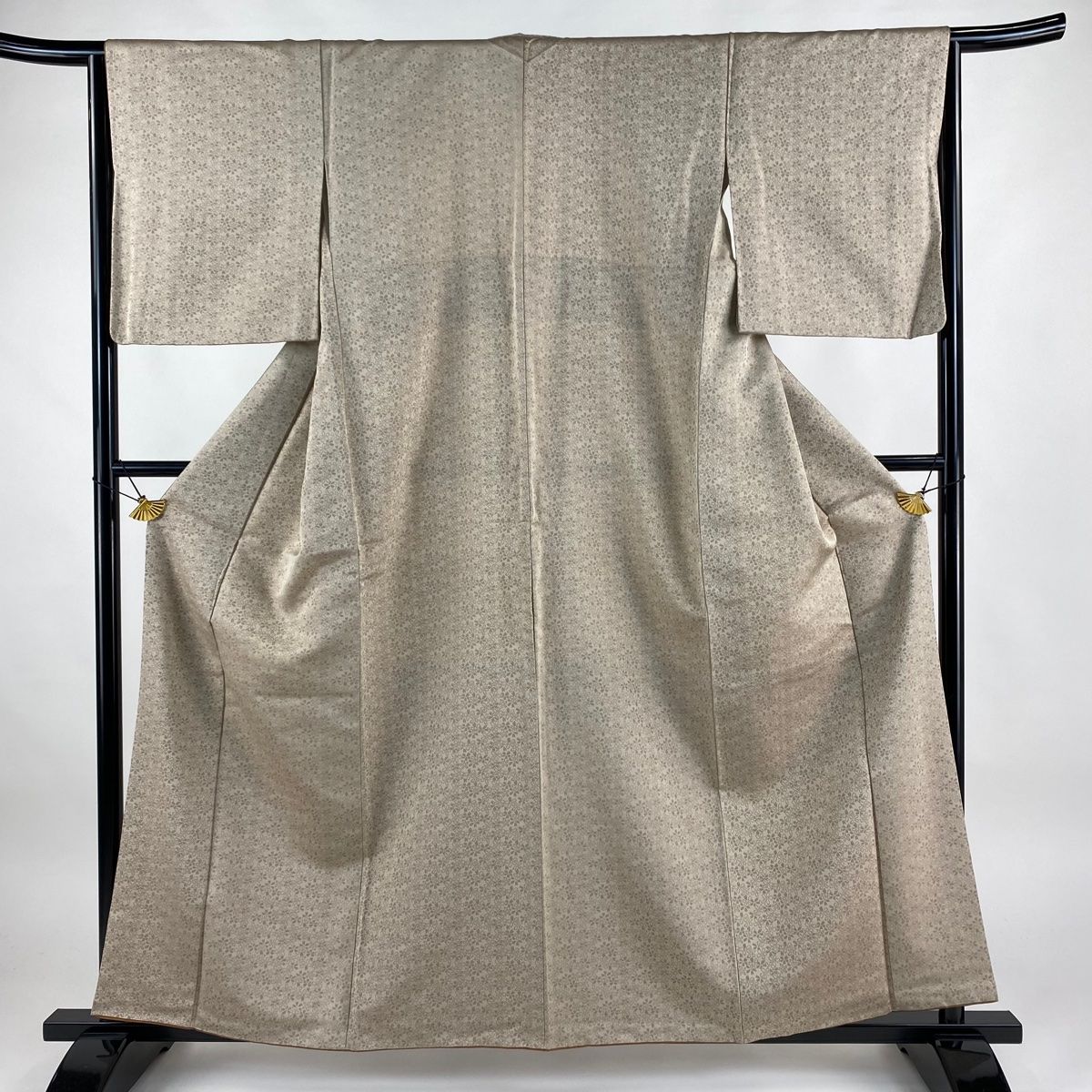 お召 身丈159cm 裄丈65cm M 袷 桜 灰茶 正絹 名品
