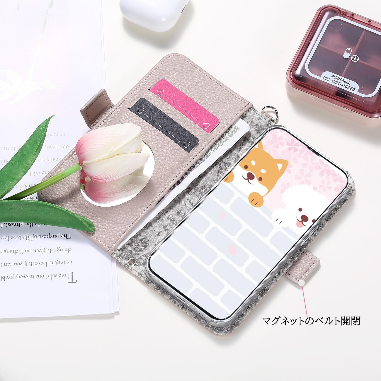 新着商品】手帳型スマホケース ミラー付き アイフォン16 サイド 