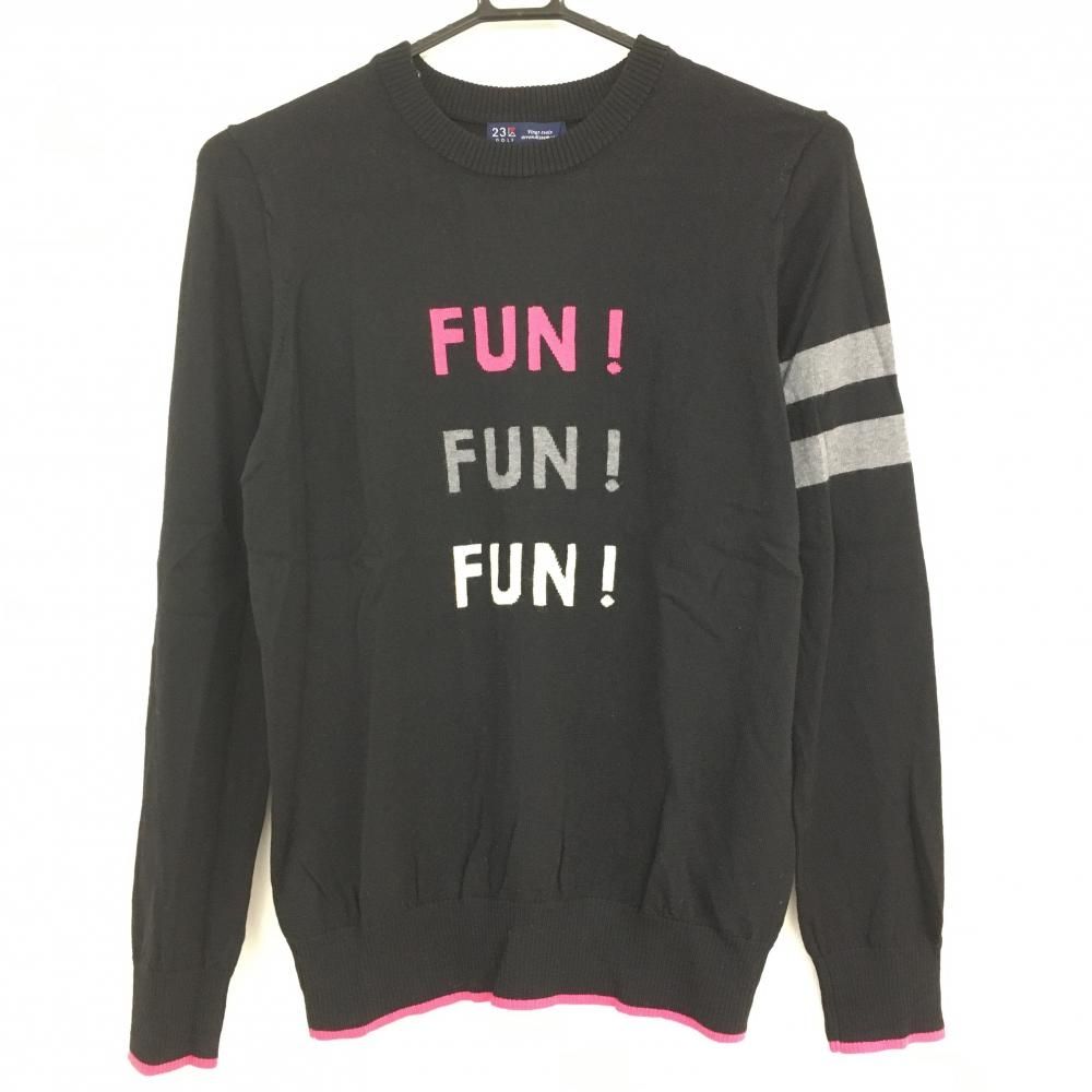  【美品】23区ゴルフ セーター 黒×ピンク 袖ライン FUN ウール100％ レディース II(L) ゴルフウェア 23区 セーター・トレーナー