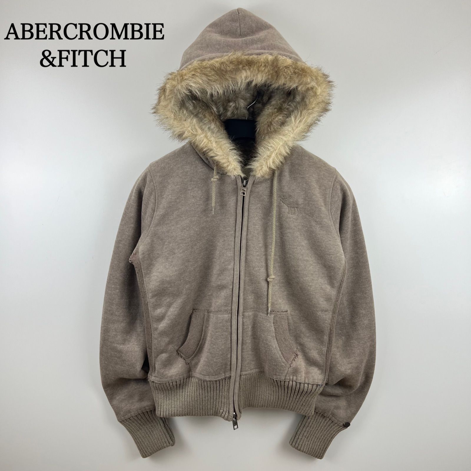 ABERCROMBIE-FITCH y2k archive grunge fur zip hoodie L s L アバクロンビー＆フィッチ アーカイブ グランジ ジップパーカー 裏地ボア ファー 平成 ギャル レディース