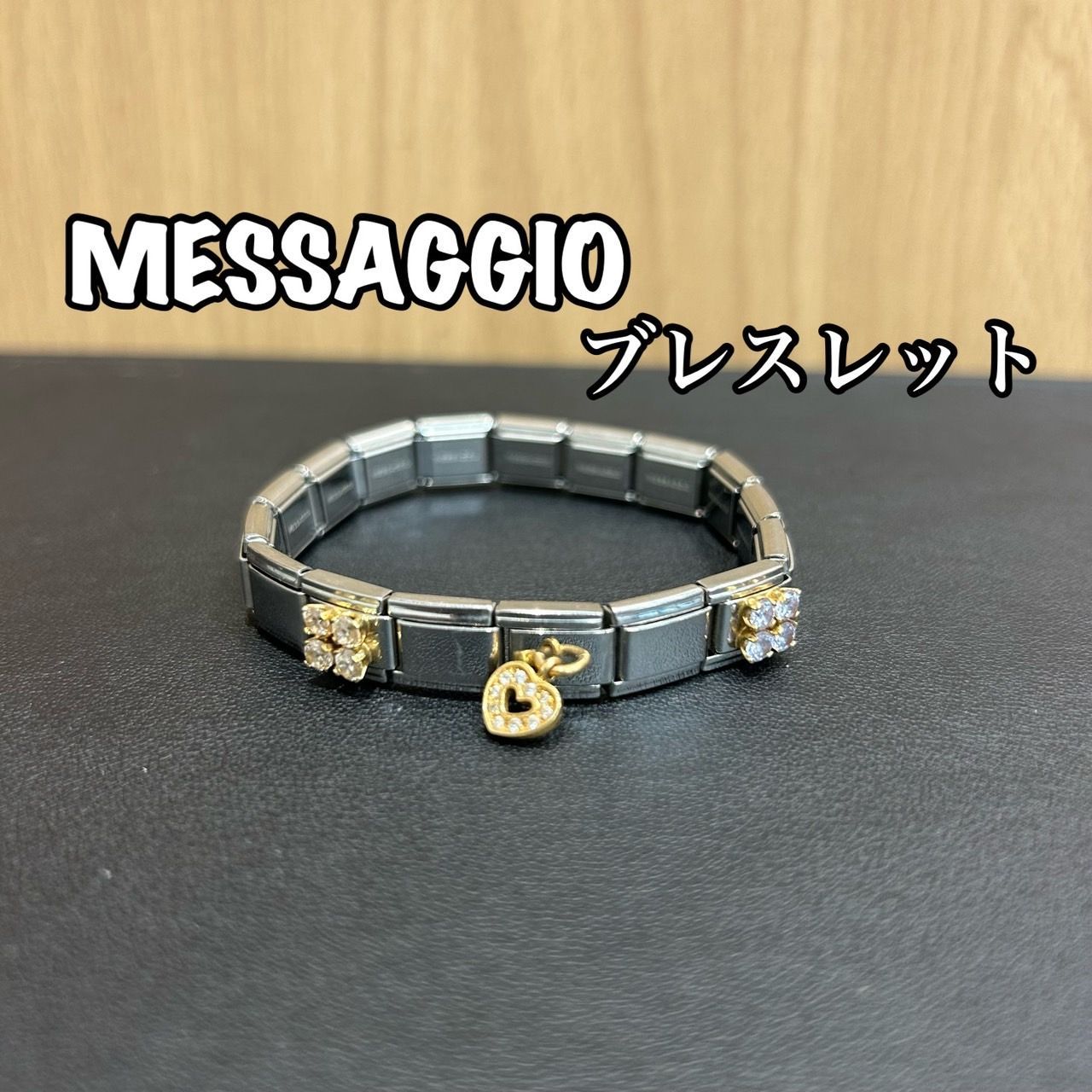 チャーム付きピンク紫ストーンブレスレット、メッサジオ チャーム付きピンク紫ストーンブレスレット、メッサジオ