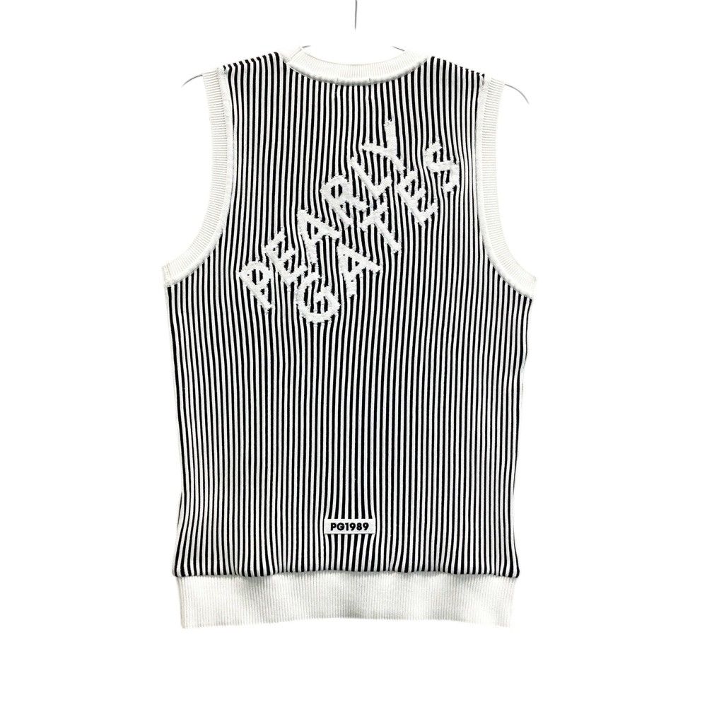 サイズ 1 PEARLY GATES パーリーゲイツ Vネック ニットベスト ストライプ柄 ネイビー系 240101529723 ゴルフウェア レディース ストスト