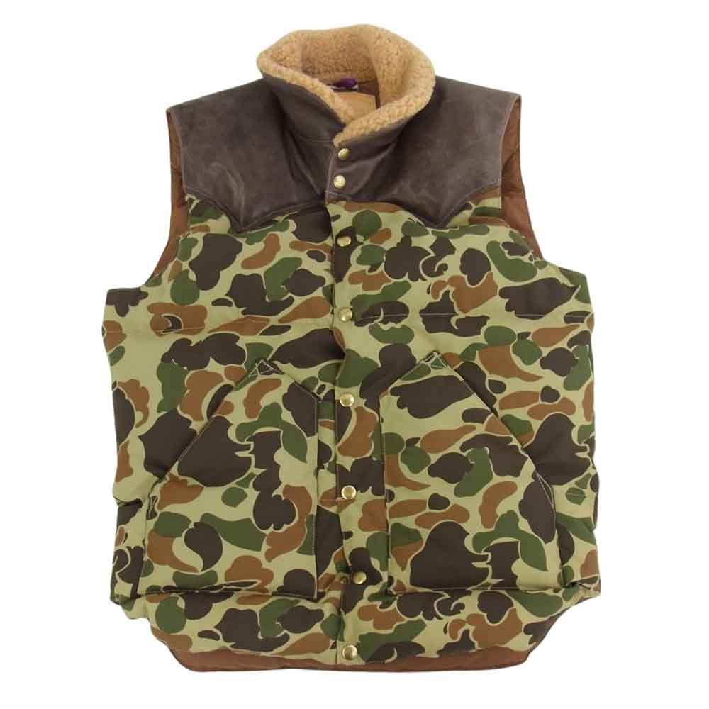 WAREHOUSE ウエアハウス 450-472-53 Rocky Mountain Featherbed ロッキーマウンテンフェザーベッド フェザーベッド 襟ボア レザー 切替 カモ ダウン ベスト 40【中古】