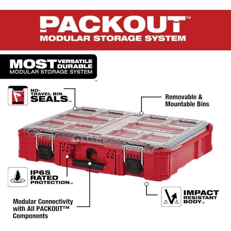 48-22-8430 Milwaukee10-in-耐衝撃性ポリマーパックアウトオーガナイザー長さ19.75インチ幅15インチ高さ4.6インチ