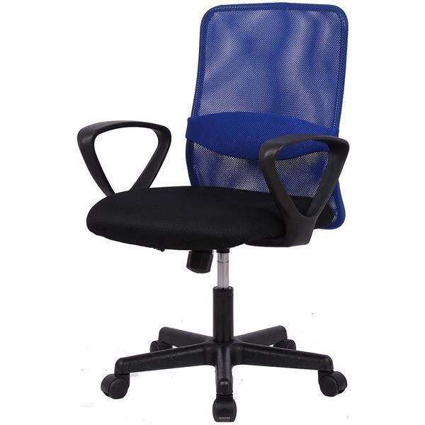 オフィスチェア 約幅58cm 肘付 ブルー キャスター付き ランバーメッシュチェア デスクチェア インテリア家具 組立品【代引不可】