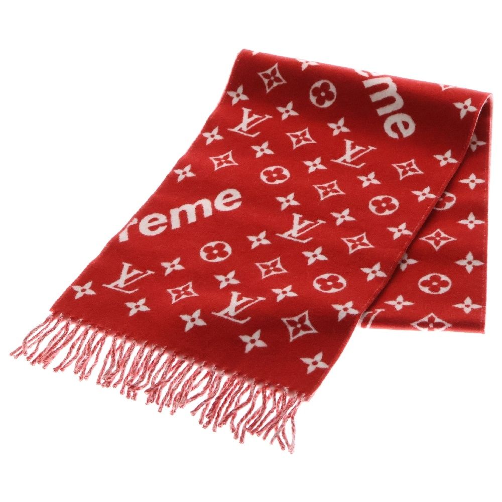 LOUIS VUITTON ルイヴィトン x SUPREME LV Monogram Scarf シュプリーム カシミヤ混 モノグラム スカーフウールマフラー レッド MP1890 AB0137