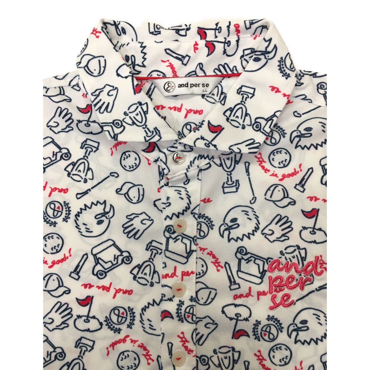 中古 メンズ アンパスィ and per se 半袖ポロシャツ LL 白×紺系