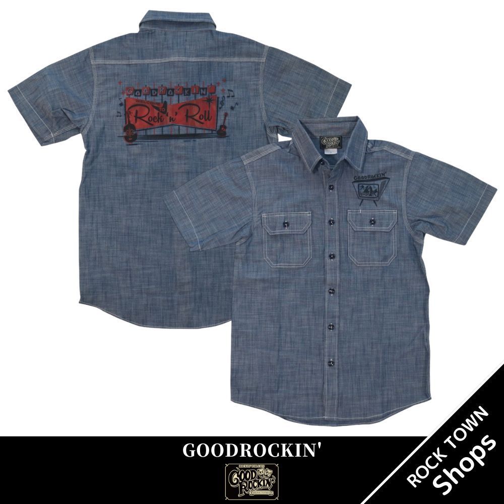 ル 年末のプロモーション ロックンロールサイン ワークシャツ ロカビリー ROCKIN' GOOD トップス