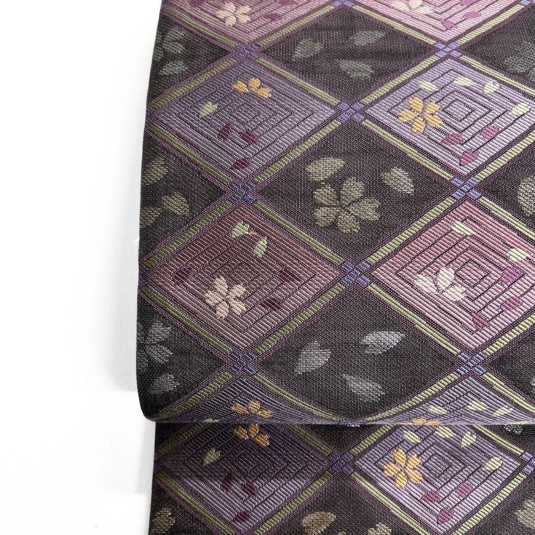 未着用変わり市松桜花模様菱袋帯着物021a p 