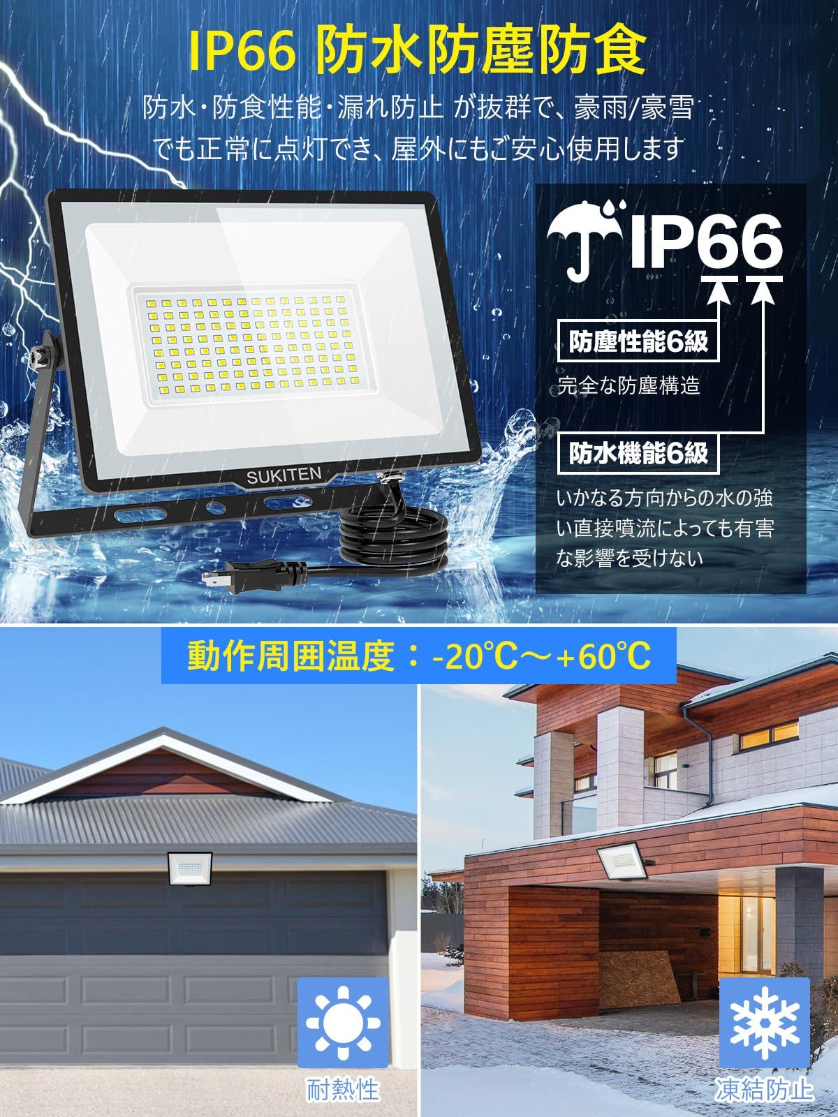 新品 【驚異の明るさ・省電力】SUKITEN 投光器 led 屋外 作業灯 150W 2個セット 20000ルーメン 100V 極薄型 IP66防水  6500K 昼光色 高輝度 高放熱 120°広角 投光器ledライト 夜間作業 工事現場 工事用ライト 駐車場 - メルカリ 