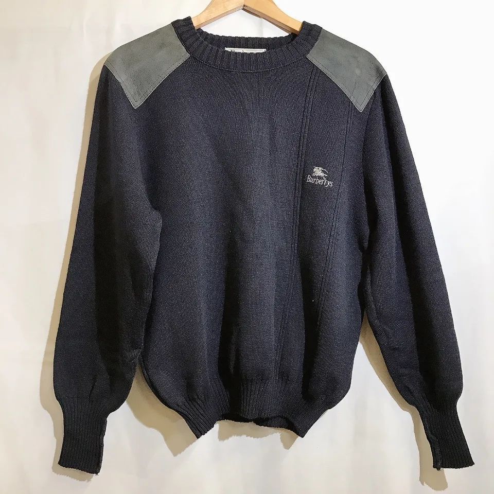 Burberrys バーバリー ひじあて付きニット セーター Mサイズ 紺 メンズ 
