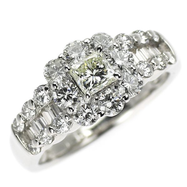 Pt900 プリンセスカット ダイヤモンド リング 0.345ct D0.95ct