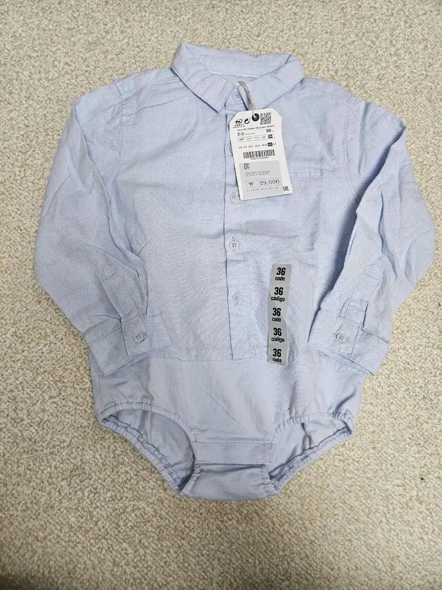 新品 Zara シャツ スタイル ボディスーツ ( 2 ー 3 セヨン)