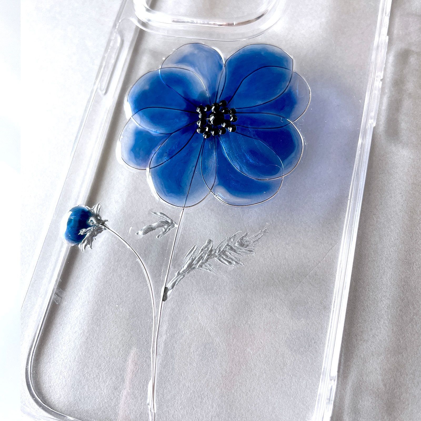 【mariaglace】iPhone11 Pro iPhoneXR アネモネ ブルーネイビー スマホケース クリアケース 全機種対応 1輪花 シンプル お花 透明 iPhoneXR アネモネ Pro 超美品 名入れ無料 NWT