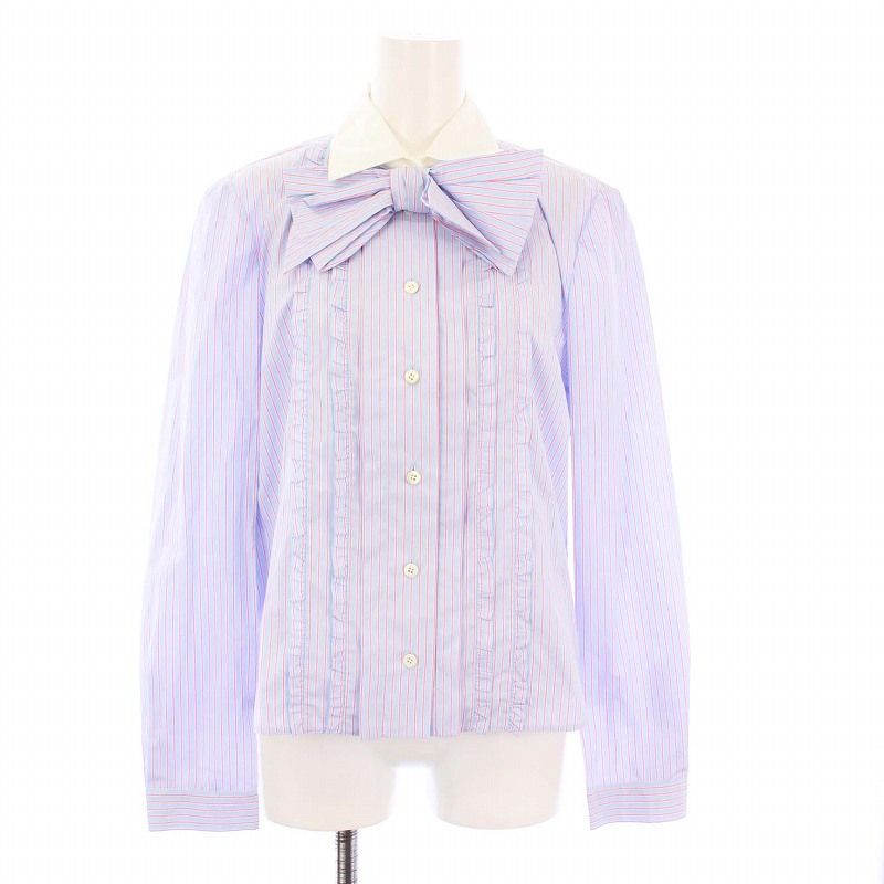 PRADA プラダ ストライプシャツ フリル ドレスシャツ ボタンダウン 