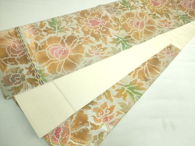平和屋本店■最高級　龍村平蔵製　六通柄　本袋帯　松嶋牡丹錦　金銀糸　逸品　DZAA6719kh5 平和屋本店□最高級 龍村平蔵製 本袋帯 追粉菊錦 黒地 金糸 金糸 逸品