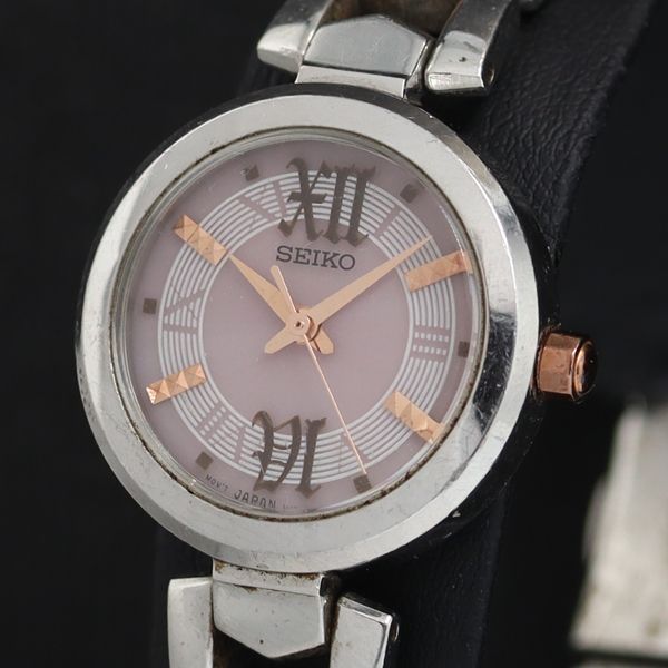 稼働 セイコー V117-0AD0 ソーラー ピンク文字盤 レディース腕時計 OSW