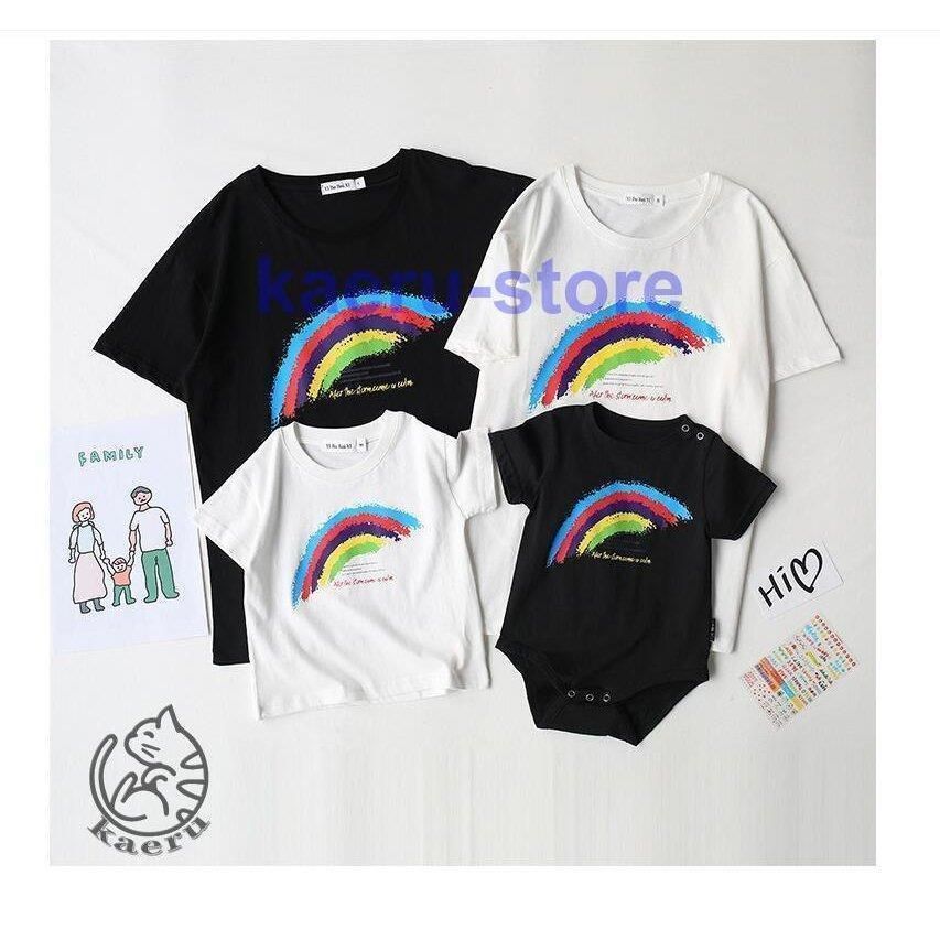 親子お揃い 虹Tシャツ ベビー キッズお揃い カップル ペアルック 半袖 家族お揃い 親子コーデ レディースメンズキッズ赤ちゃん ママパパ 夏WP人気注目WP人気注目