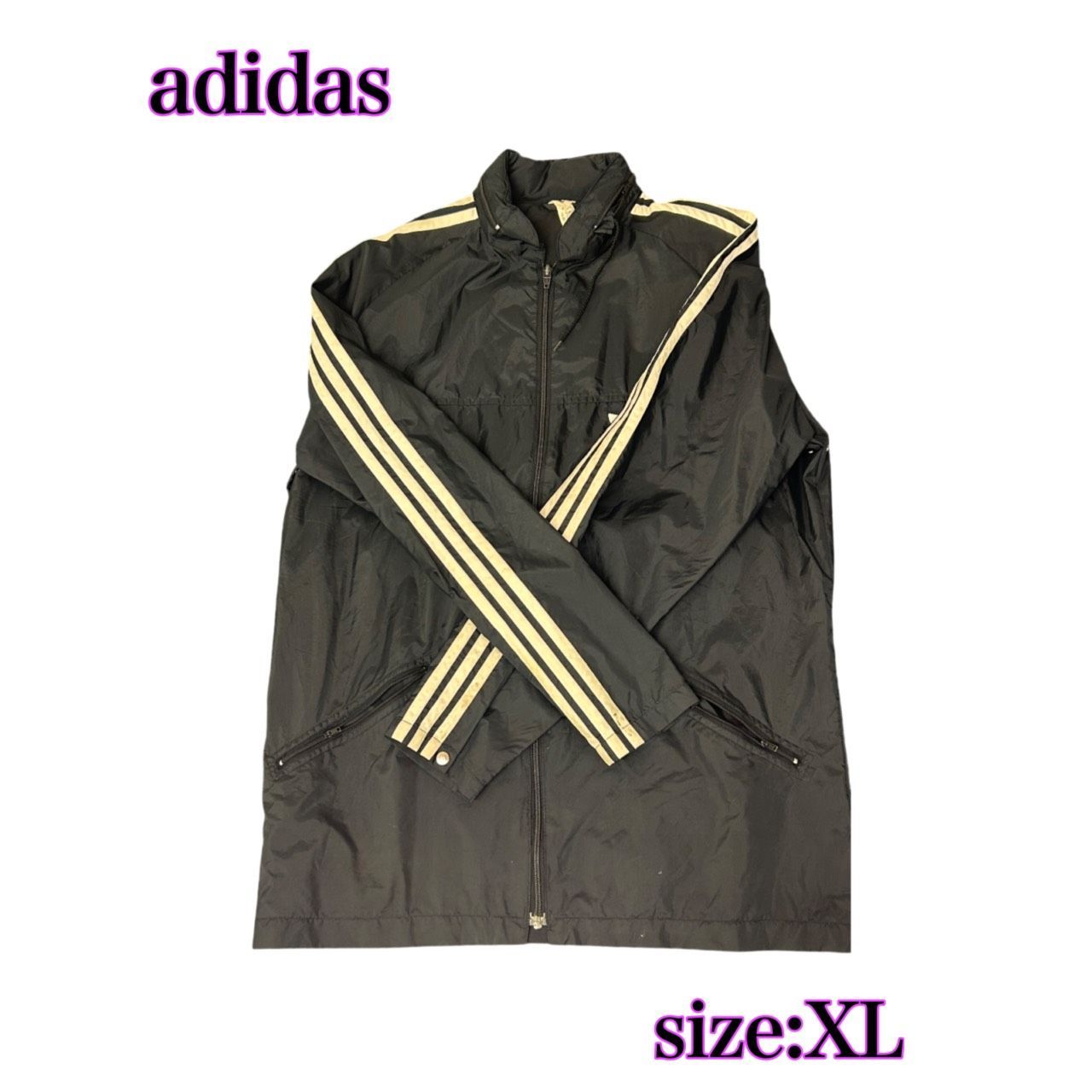 adidas ナイロンジャケット 黒 XL - メルカリ
