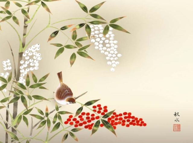 種類2：f6 額絵 浮田秋水 注文 南天に雀 f8・f6・f4サイズ 現代日本画