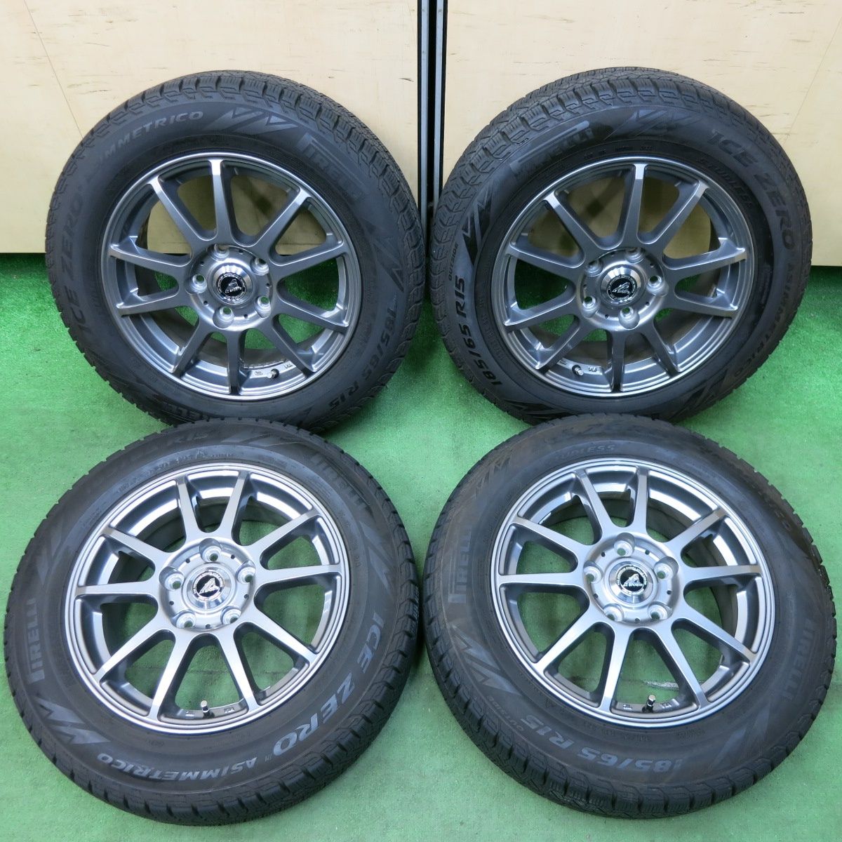 [送料無料] バリ溝！22年！キレイ！9分スタッドレス 185/65R15 ピレリ アイスゼロ アシンメトリコ AZ SPORTS AZスポーツ 15インチ PCD114.3/5H4120411SYス