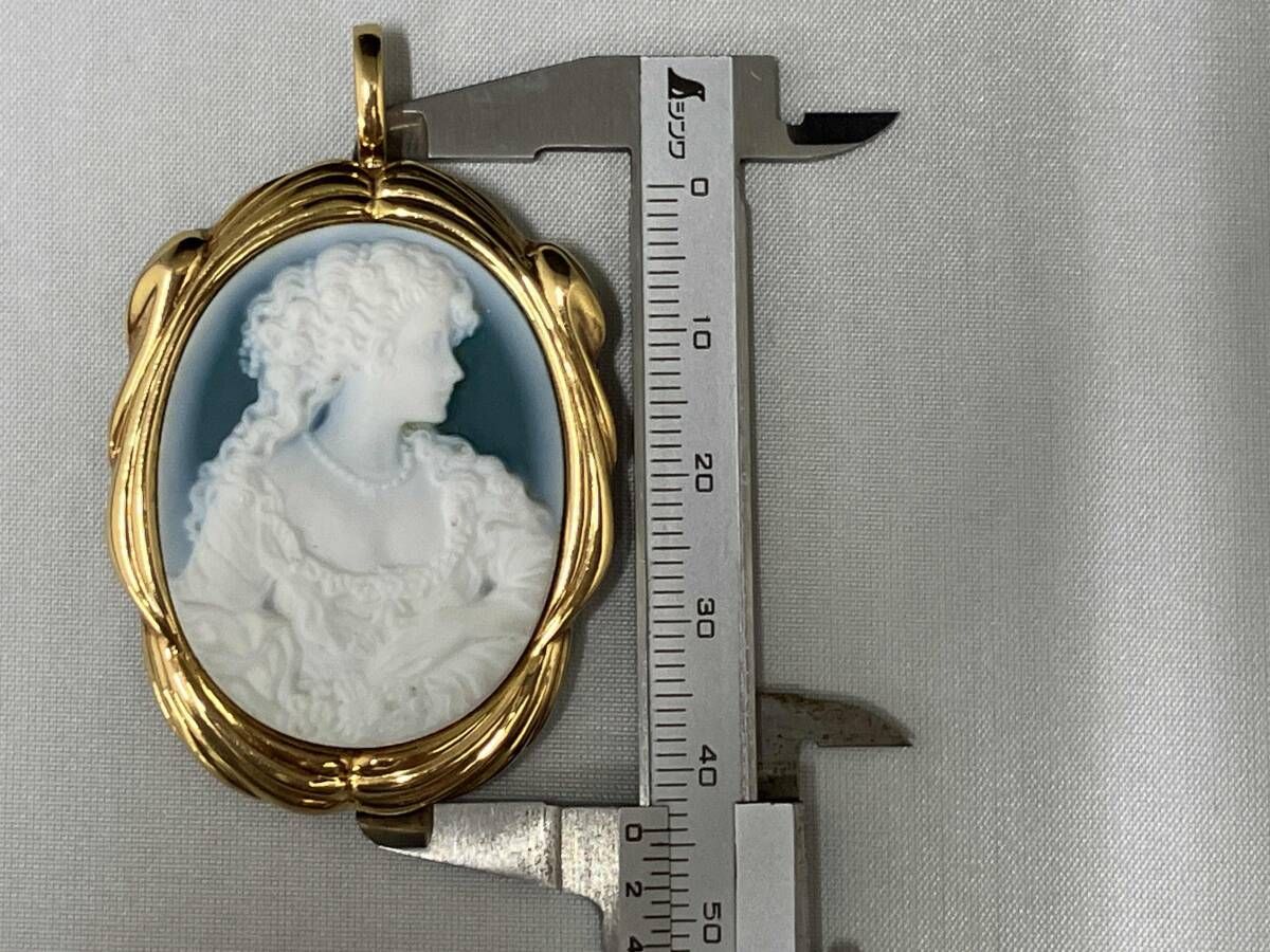 カメオk18ブローチ K18 イエローゴールド メノウ カメオ ブローチ ペンダントトップ 日本
