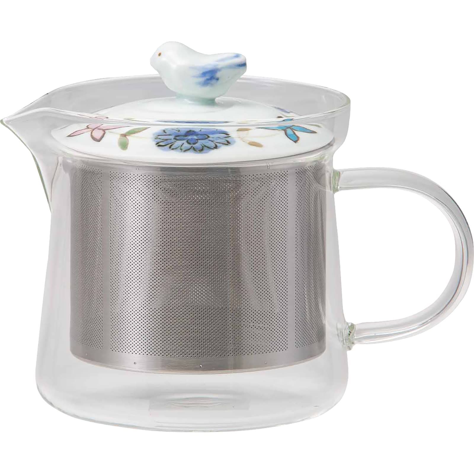 【新着商品】小 約425ml ティーポット (スーパーステンレス茶こし付) ガラス ブルーメ 一誠陶器 ブルー 波佐見焼 日本製 西海陶器 20423