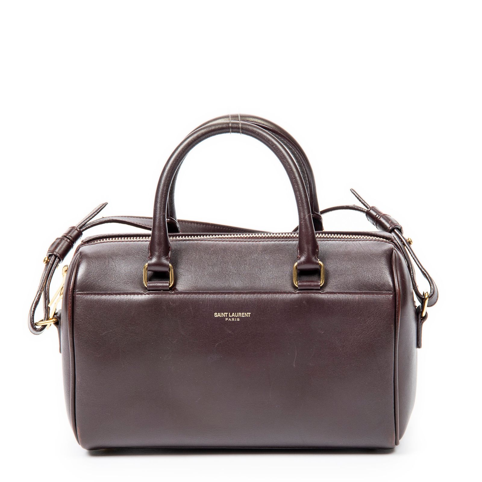 YVES SAINT LAURENT イヴサンローランベビーダッフルバーガンディカーフスキンレザーAB