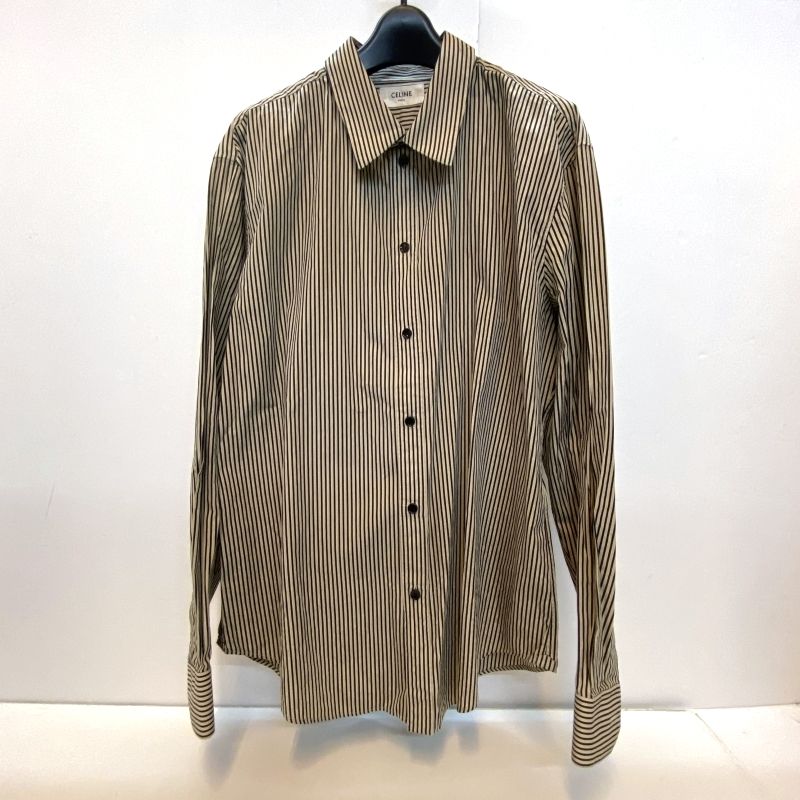 03w12017 CELINE セリーヌ 2tone stripe skinny shirt ツートンストライプ スキニーシャツ サイズ41  ベージュ×ブラック  メンズ  長袖シャツ ハイブラ