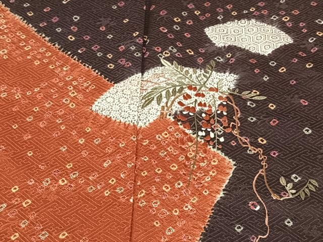 平和屋着物□訪問着 絞り 刺繍 地紙草花文 藤花房 金彩 正絹