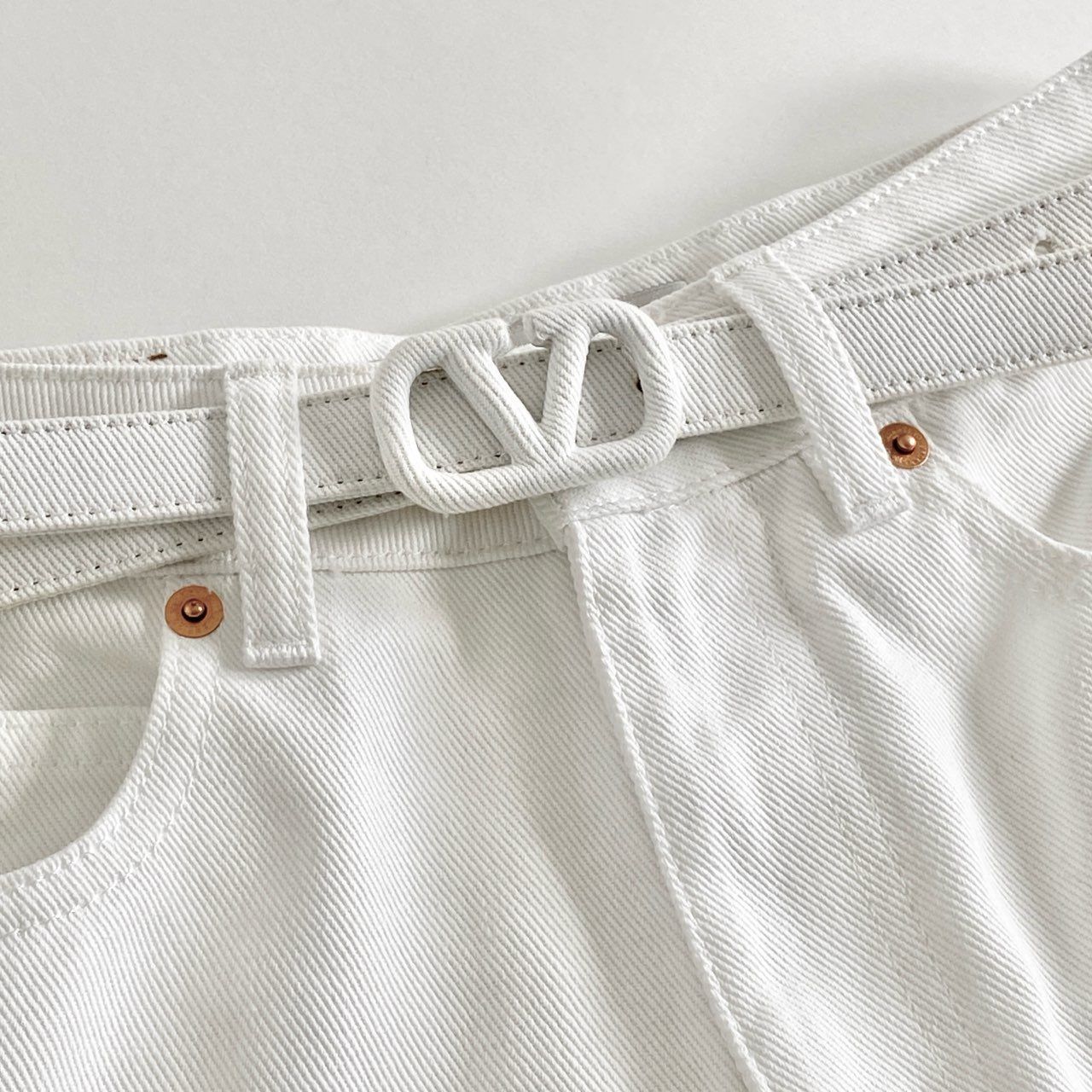 yori ホワイトデニムワイドパンツ マリンデニム風ワイドパンツ | all