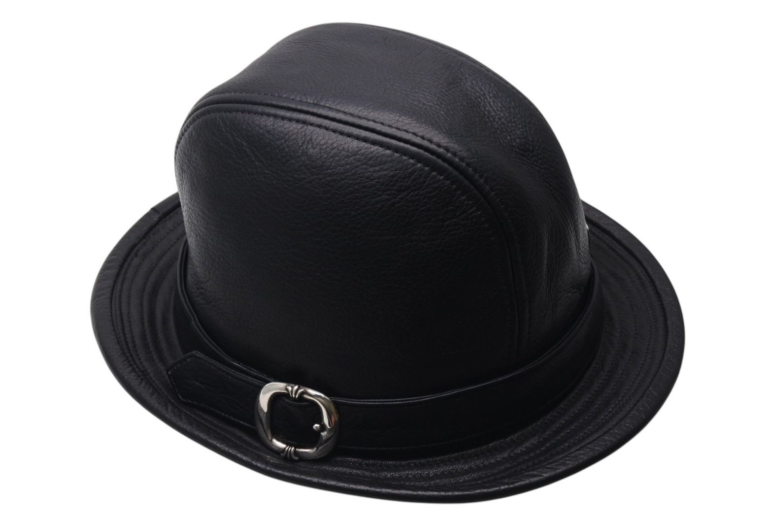 CHROME HEARTS クロムハーツ フェドラ レザーハット 帽子 サイズM ガン 