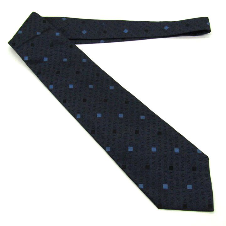 自慢 ブルガリ ブランド ネクタイ セッテピエゲ ロゴグラム 総柄 シルク イタリア製 PO メンズ ネイビー BVLGARI