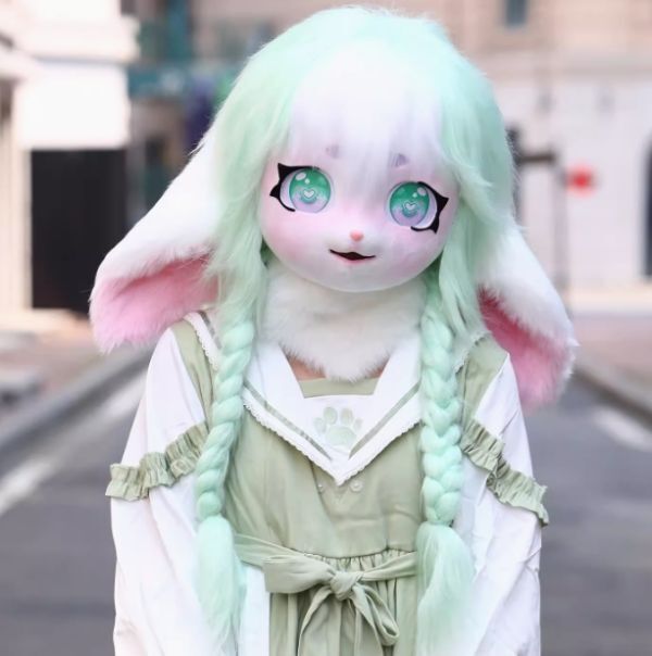 着ぐるみヘッド 猫 薄黄色 全頭ヘッド ケモノ マスク ファー