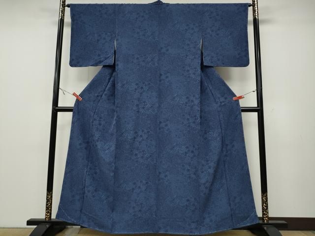 平和屋着物○上質な小紋 本藍 型絵染 更紗花唐草文 正絹 逸品 未
