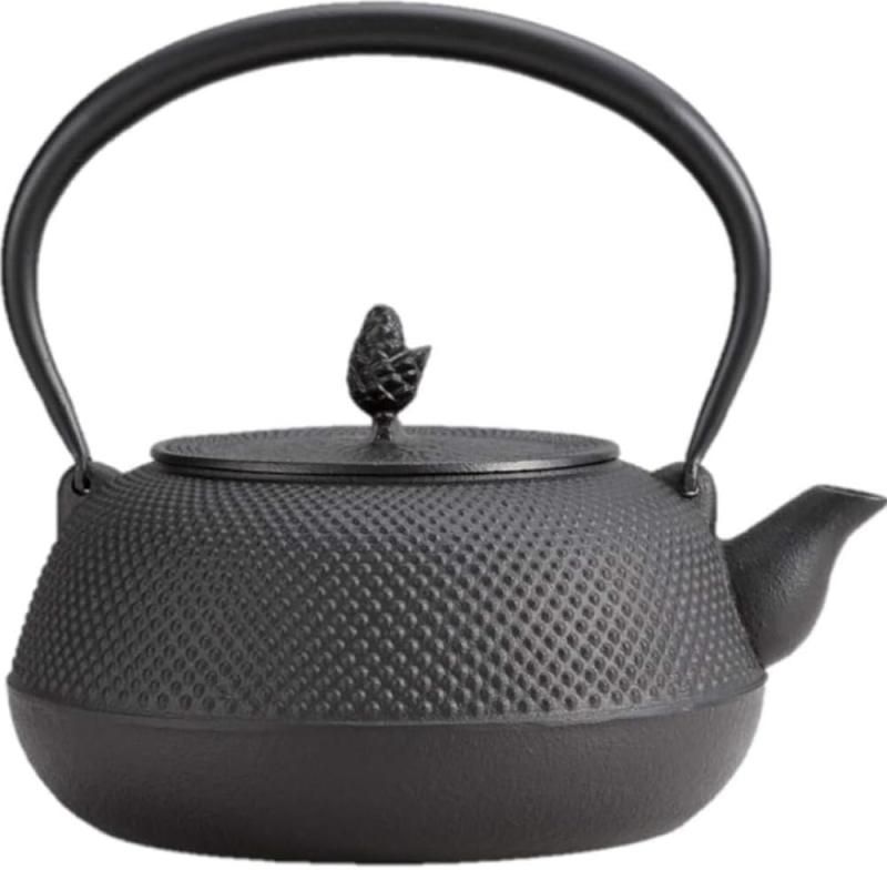 岩鋳 Iwachu 鉄瓶 18型平丸アラレ IH対応 黒焼付 釜焼 1.7L 南部鉄器 11721