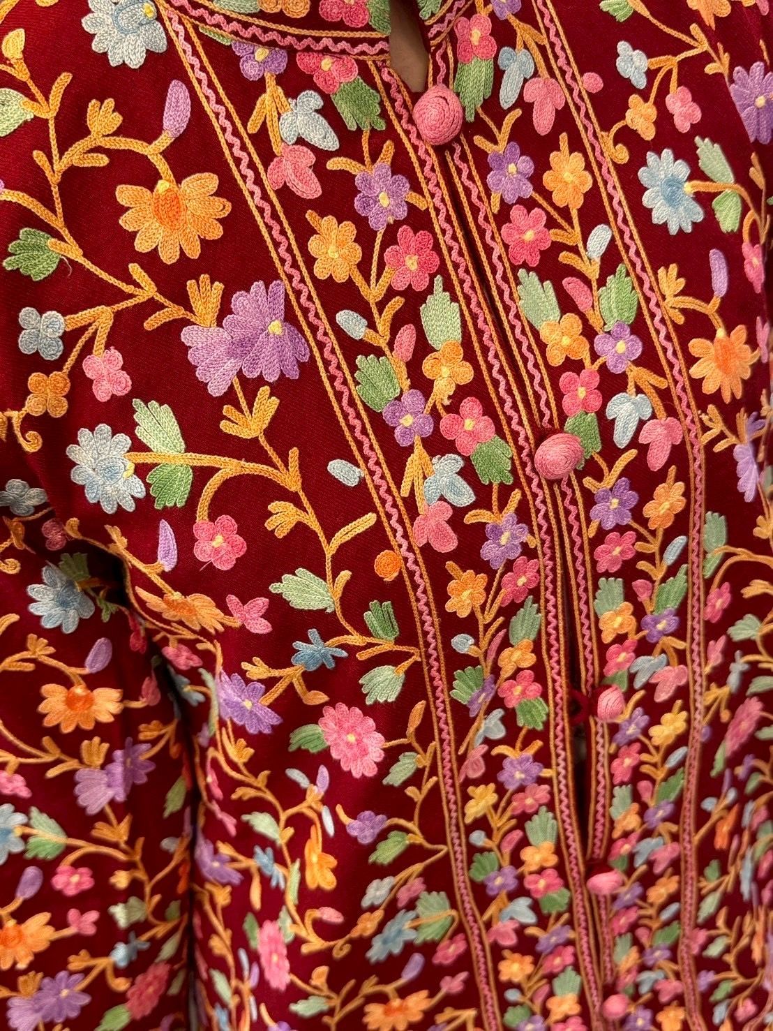 インド刺繍 ジャケット ロング丈 花柄 チュニック アウター レッド