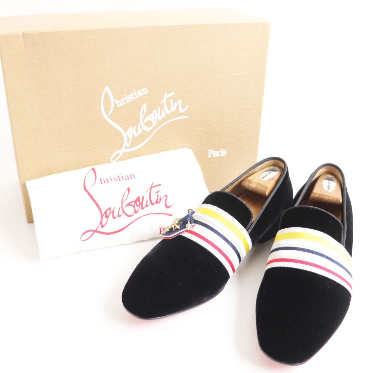 未使用品□伊製 クリスチャンルブタン スタースタッズ ベルベット  