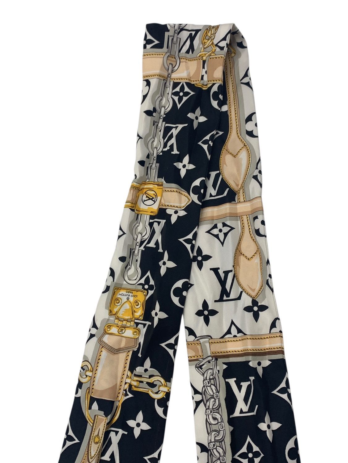 未使用級✨ルイヴィトン　スカーフ 　バンダナ　モノグラム　チェーン柄 ♪2590 LV Louis Vuitton ルイヴィトン M78656 バンドー・モノグラム