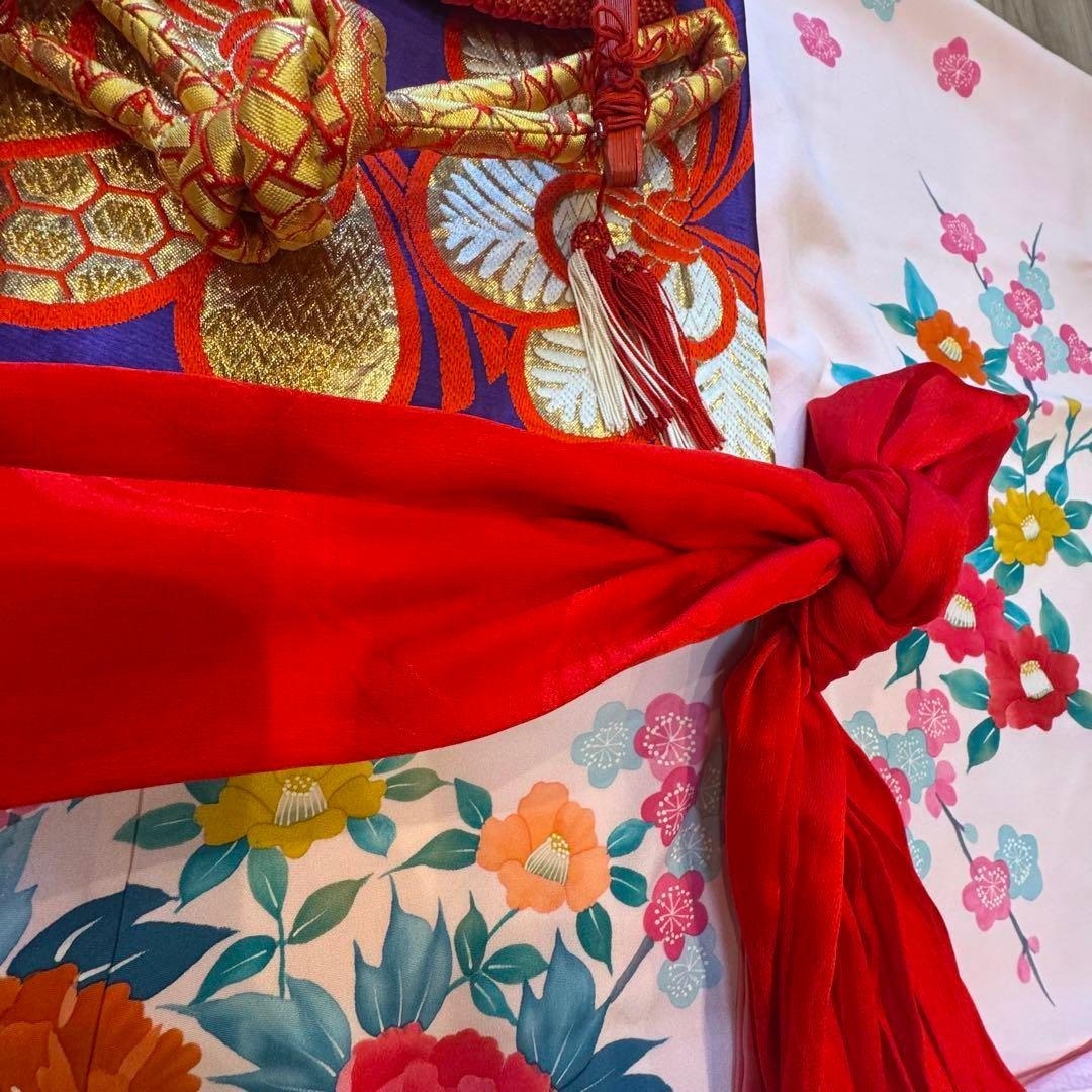 超美品 七五三 7歳 フルセット 女の子 子供 絹 着物 襦袢 手書き友禅 U