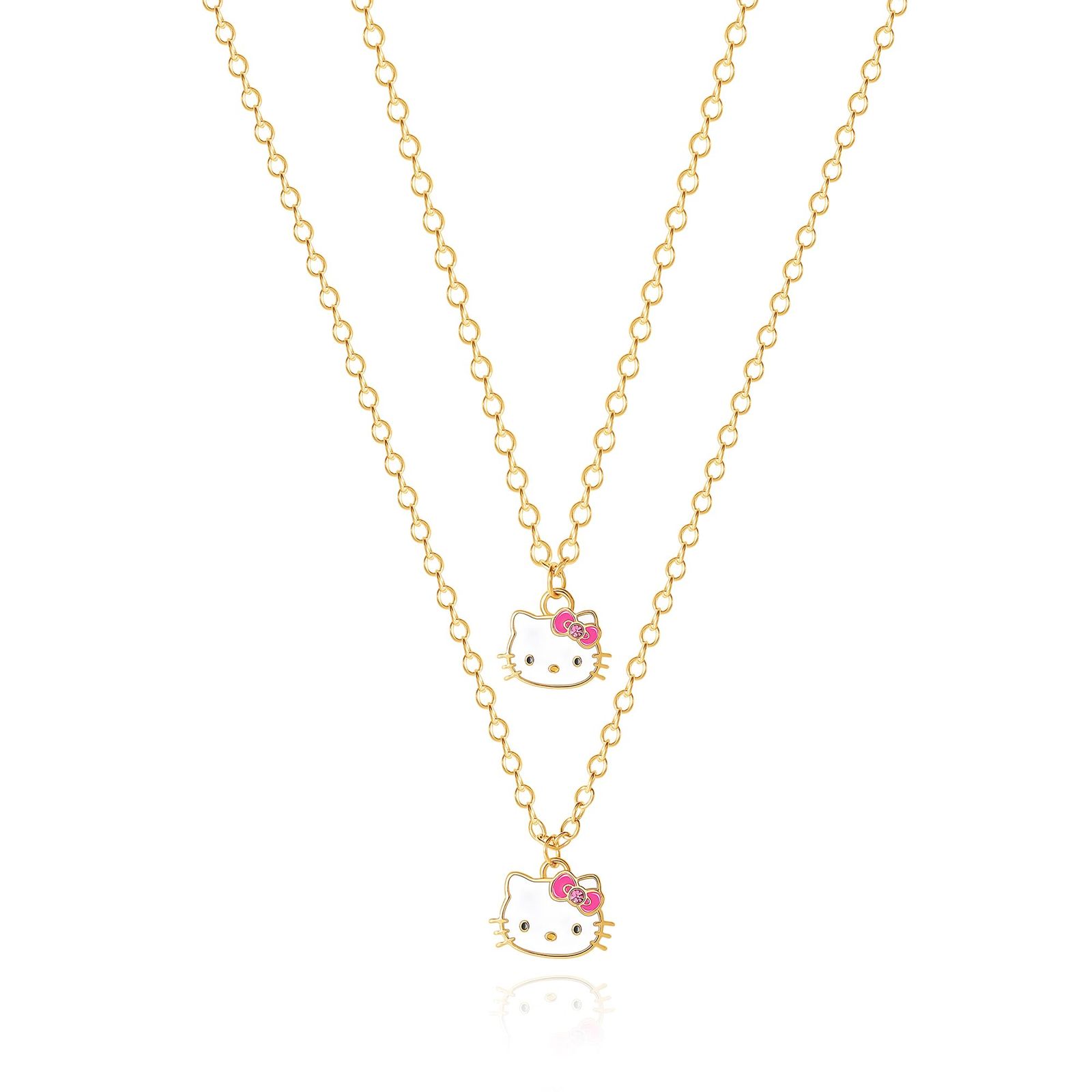ハローキティ サンリオ レディース 母娘ネックレスセット 2個 オフィシャルライセンス フラッシュメッキネックレス 16インチ 2インチ 真鍮 クリスタル