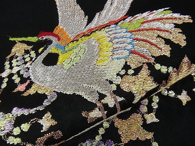 平和屋本店□極上 龍村平蔵製 本袋帯 千代の冠錦 黒地 金銀糸 逸品