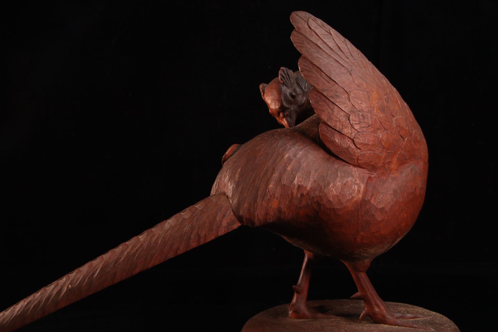 大正時代 院展彫刻家 杵谷精一 「雉子」木彫 置物 53.5cm 共箱