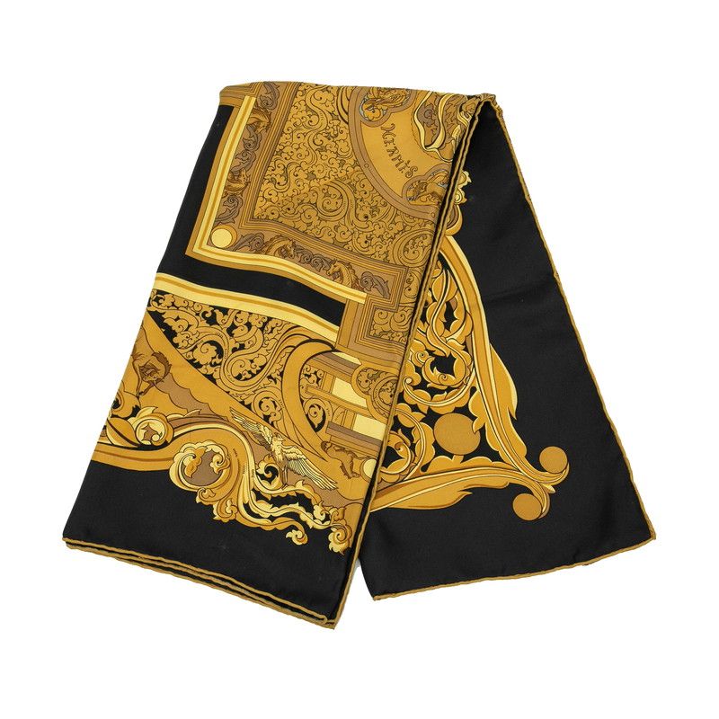 エルメス カレ90 ANIMAUX SOLAIRES 太陽の動物たち ブラック ゴールド シルク レディース HERMES 1-0229936