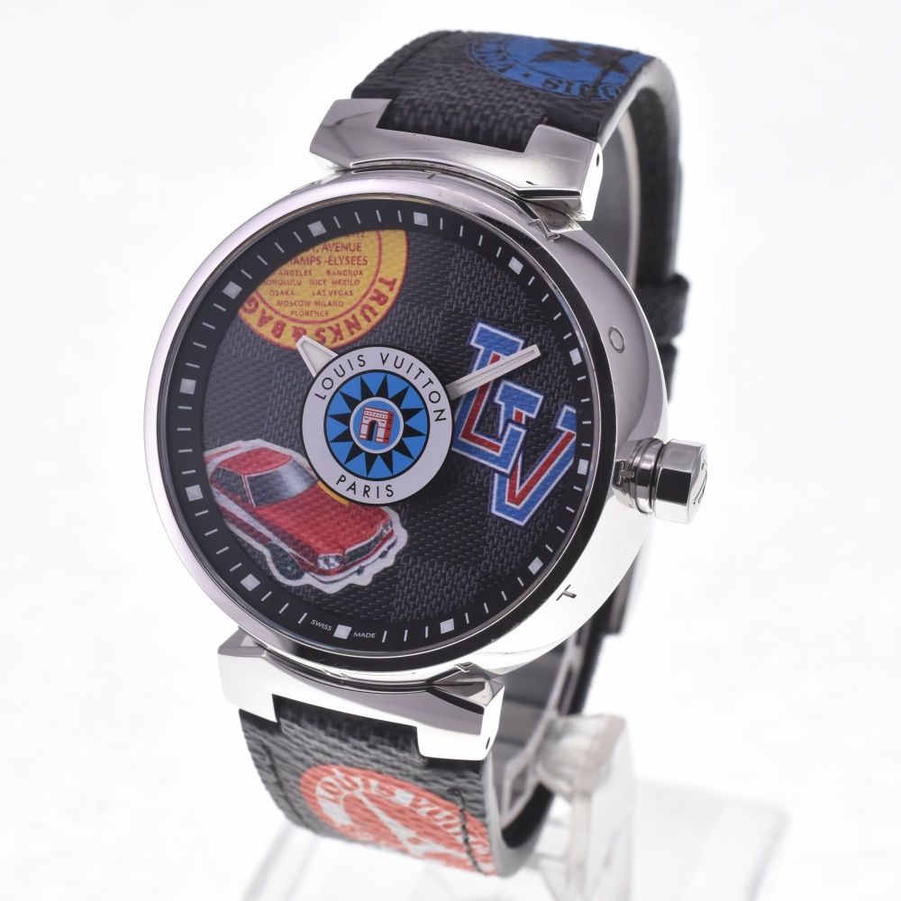 美品 ルイヴィトン QA063 タンブールGM ダミエ ワールドツアー メンズ