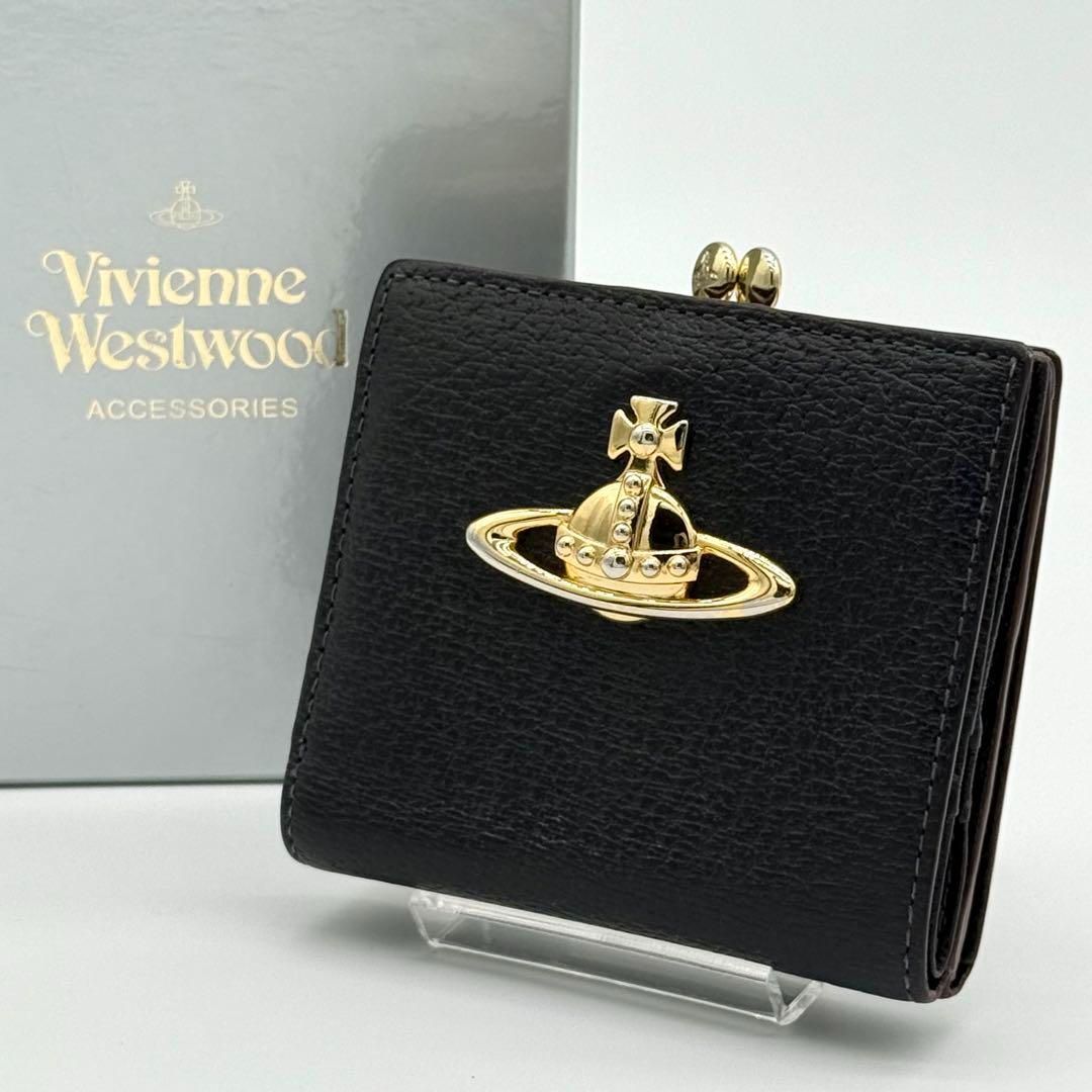 Vivienne 二つ折り財布 がま口財布 エグゼクティブ レザー 黒